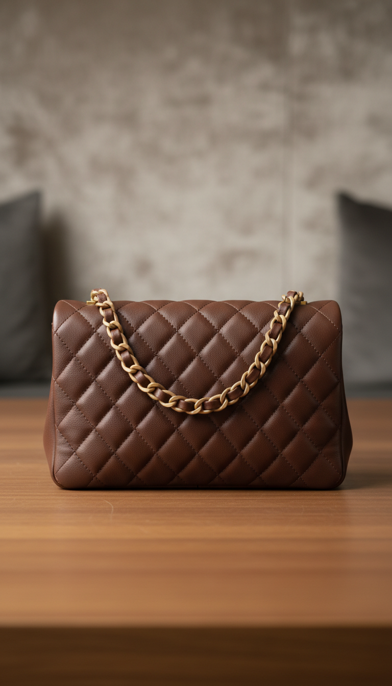 Quilted leather designer handbag classic